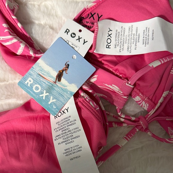 Roxy Hot Pink Palm-Print Athletic Tri Scoop Cheeky Set - Picture 2 of 3
